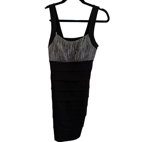 Enfocus Studio Y2K Elegant Black & Silver Metallic Sleeveless Bandage Dress Sz 8 - Picture 1 of 6